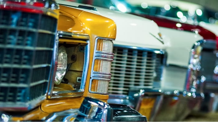 Collection of cars at Haynes motor museum